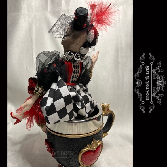 *SOLD* OOAK Gothic Harlequin Jester Skull Clown Doll Masquerade Puppet Baphomet - Picture 3 of 15